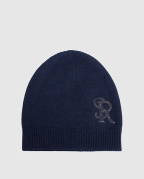 Stefano Ricci Blue cashmere hat with monogram patch K606040CUFF26305