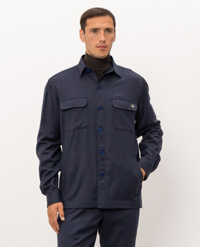 Stefano Ricci Blue wool shirt with emblem M8J6300190T6054