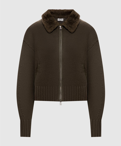 Green Zorina cardigan made of wool and cashmere with fur