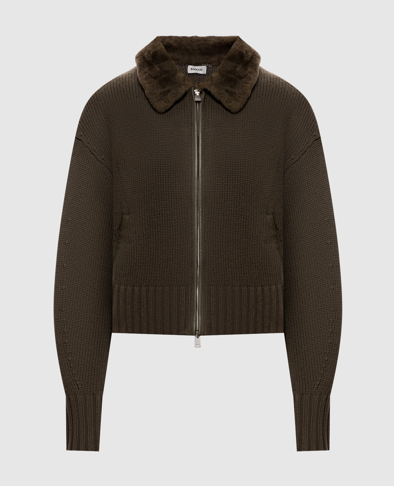 Green Zorina cardigan made of wool and cashmere with fur