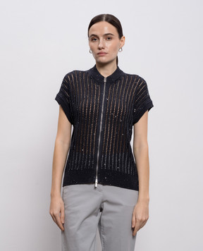 Peserico Black openwork cardigan with sequins A99082F0509110