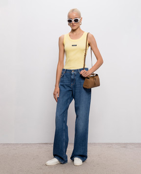 Dolce&Gabbana Yellow ribbed T-shirt with logo patch F8W62TFU7AV