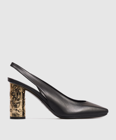 Black Tape Leather Slingbacks