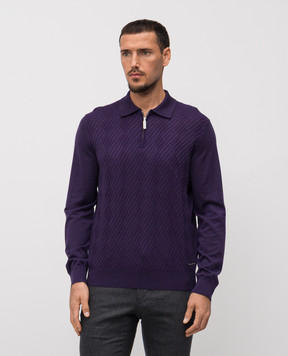 Stefano Ricci Purple cashmere and silk patterned polo shirt K808099P30F25476