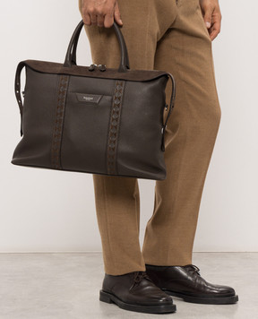 Serapian Brown leather briefcase with logo print SRCMSMLL738642A224
