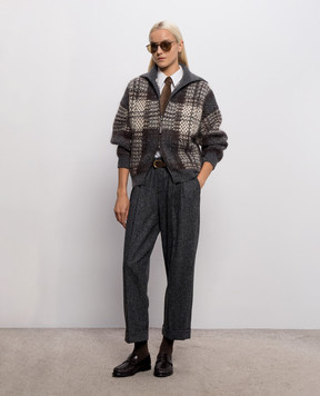 Brunello Cucinelli Gray cardigan with checked wool MMT571726