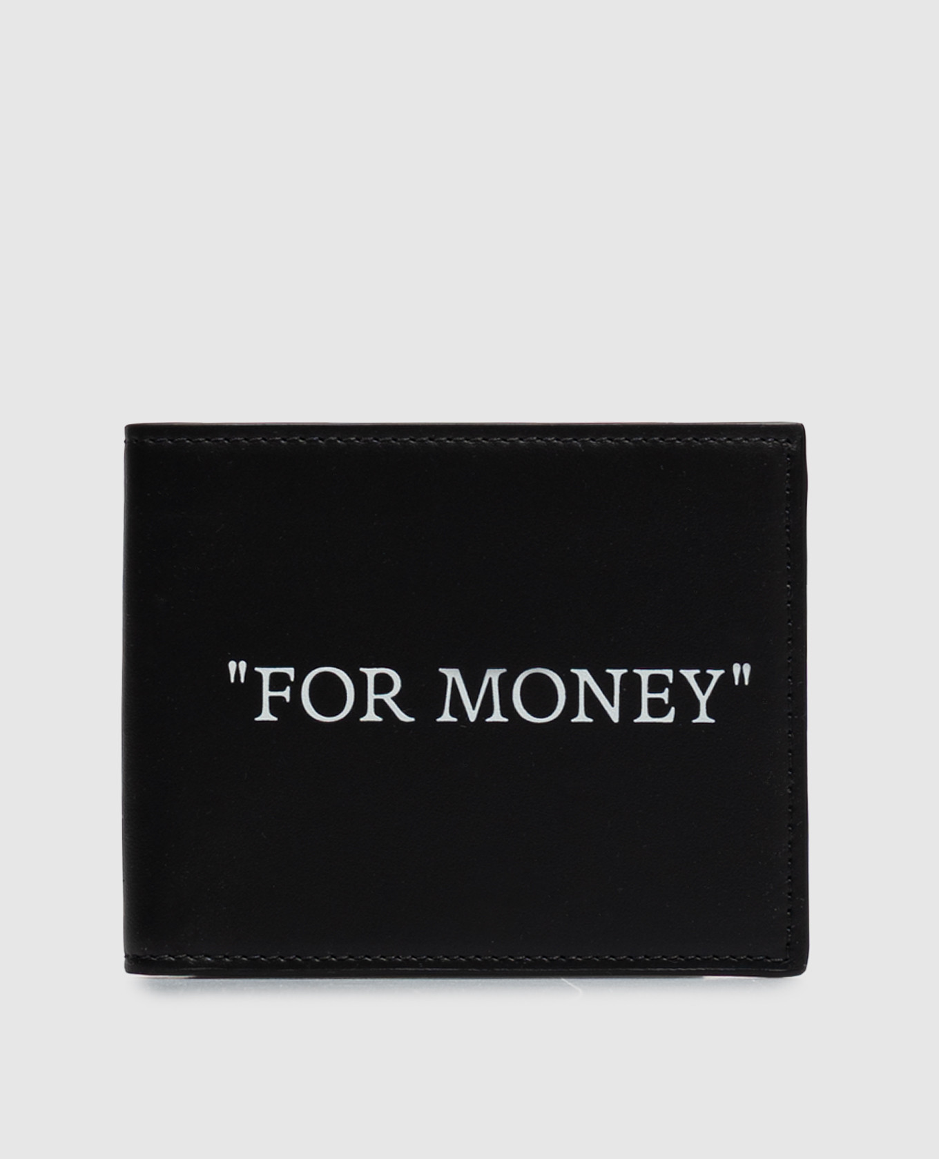Black leather wallet with "For Money" print