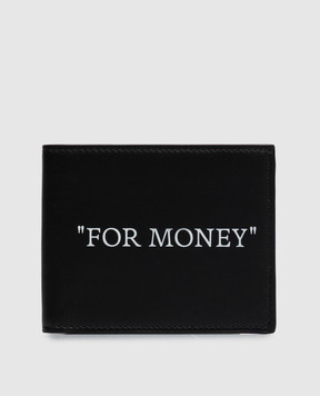 Off-White Black leather wallet with "For Money" print OWMNC22F26LT01