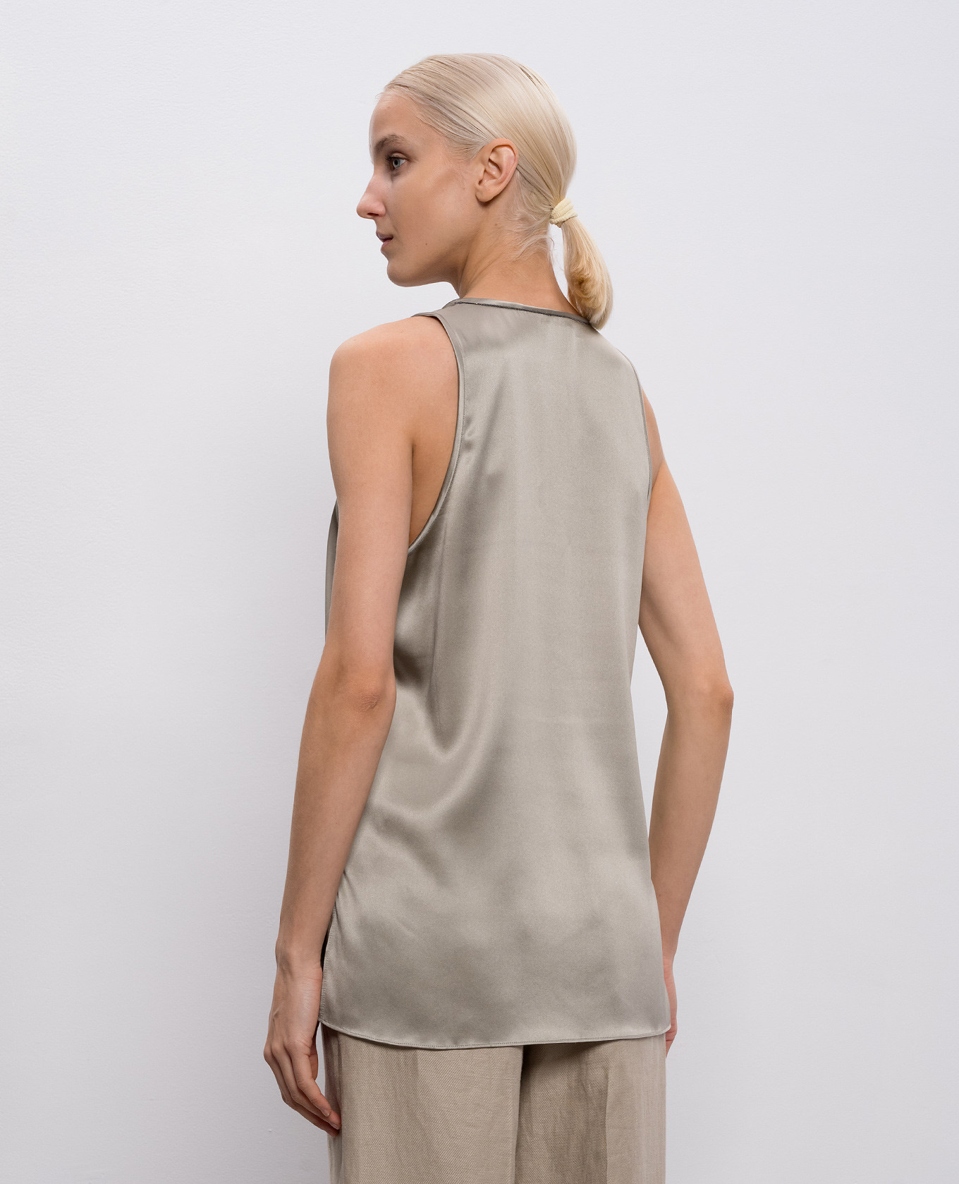 Khaki silk top Brunello Cucinelli 4