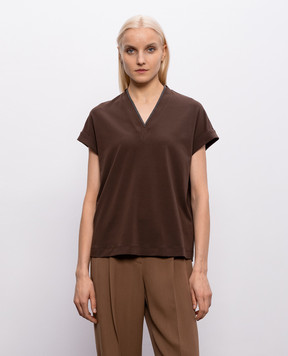 Brunello Cucinelli Brown T-shirt with monil chain MPT18BD222