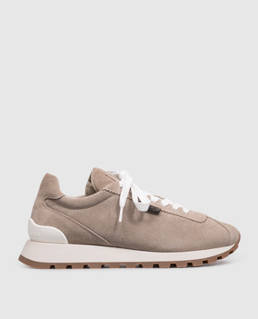 Brunello Cucinelli Beige suede sneakers with a monil chain MZSFG2110