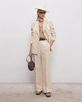 Brunello Cucinelli Beige linen trousers with lapels ML596P8492