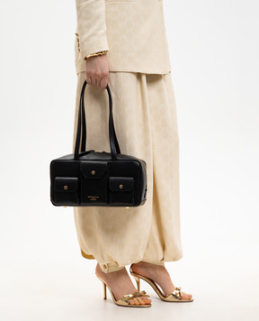 Christian Villa Black leather bag with logo print 06497