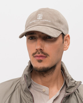 Brunello Cucinelli Khaki suede cap with logo embroidery MPCLF9850
