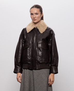 Max Mara Weekend Brown leather jacket CALATA with fur WKDCALATA