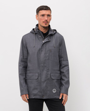 Stefano Ricci Grey linen and wool jacket with logo patch M7J6100390LW001Q