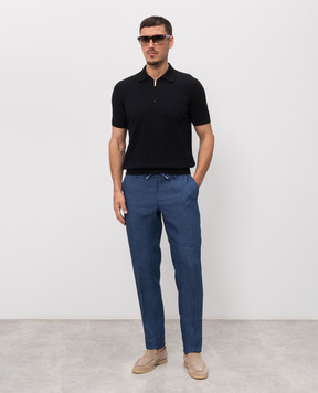 Bertolo Cashmere Black polo shirt with patterned silk 902529002542