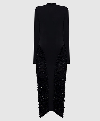 Schwarzes Kleid mit Kristallen