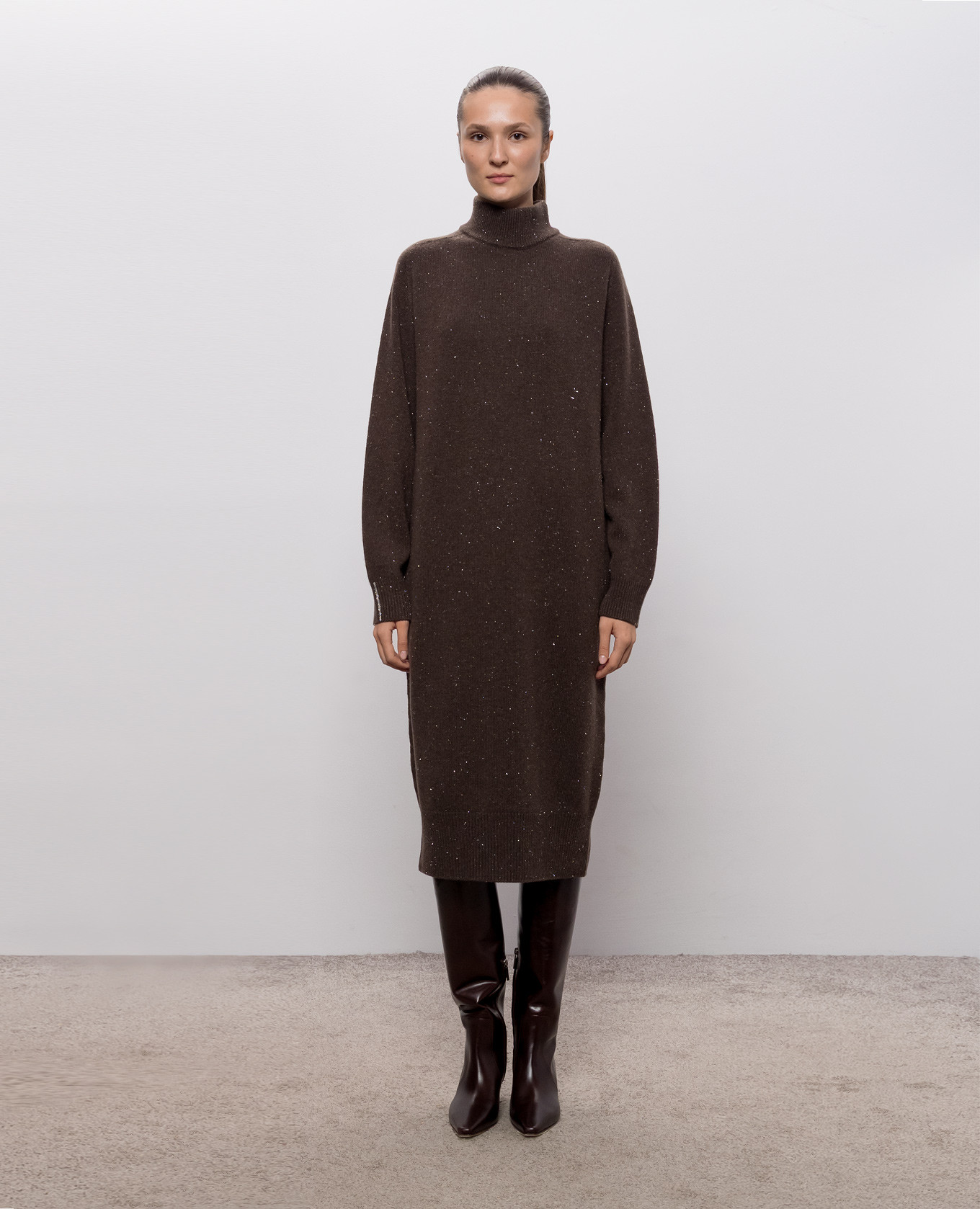 Brown midi dress with wool and silk Peserico 3