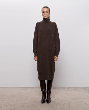 Peserico Brown midi dress with wool and silk S92285F07K09095