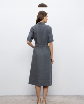 Peserico Gray linen dress with monil chain S0241602647