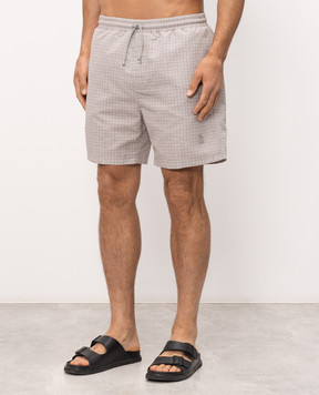 Brunello Cucinelli Beige patterned swim shorts with embroidered logo MR847043P