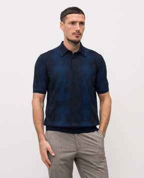 Stefano Ricci Blue polo shirt with patterned silk K818105P13F26171