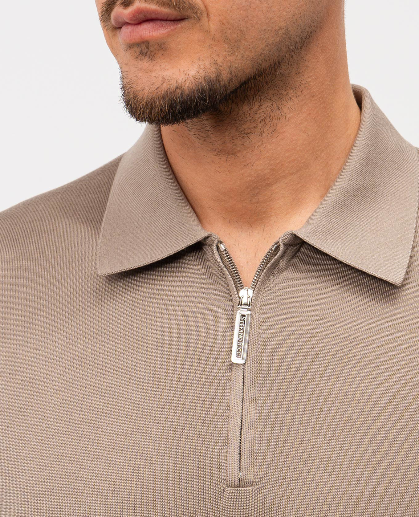 

Brown silk polo shirt with embroidered monogram logo Stefano Ricci