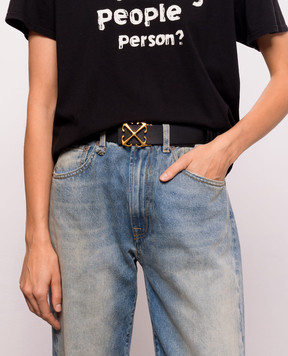 Off-White Black leather belt with printed inscription OWWRB02F26LT01