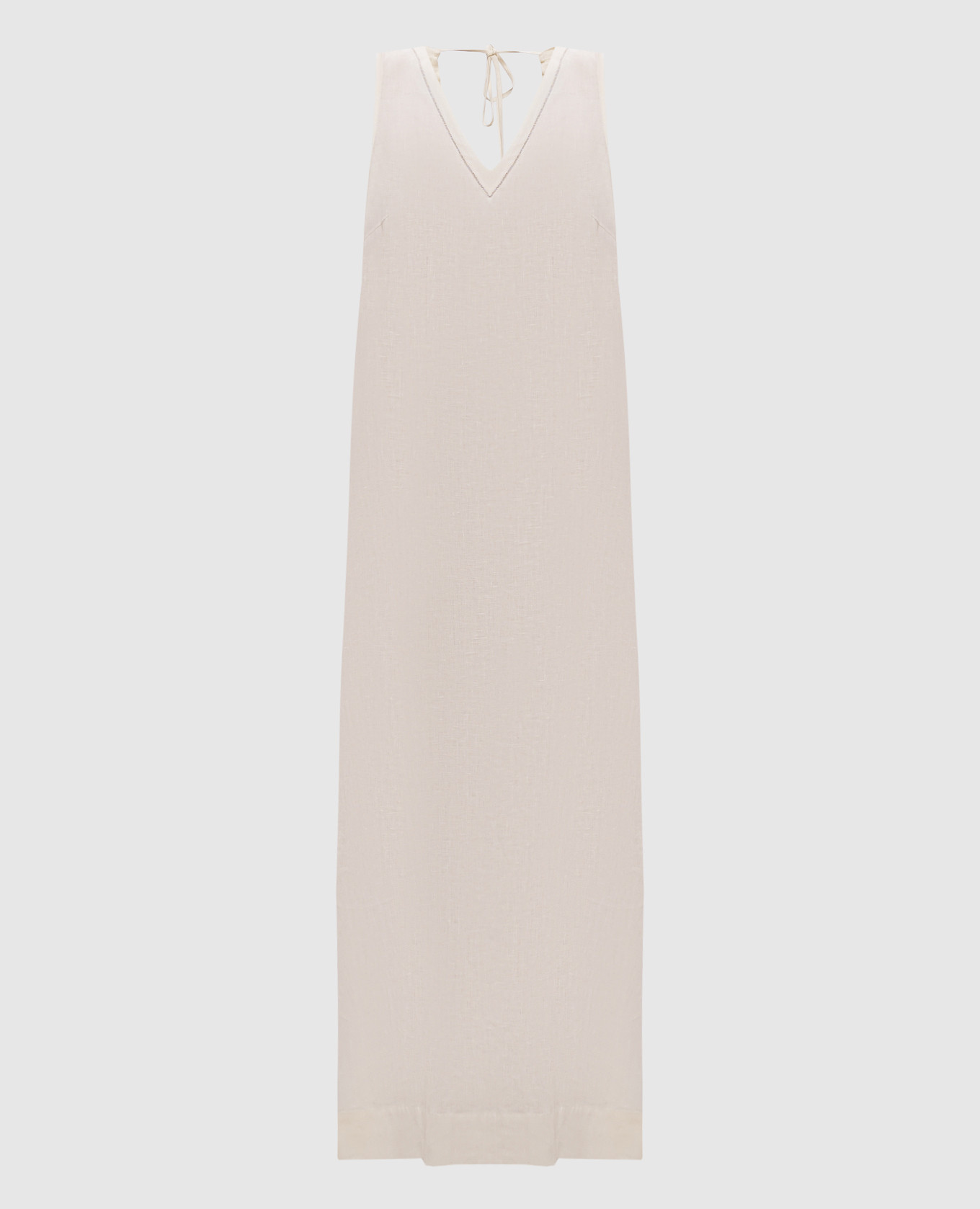 Beige linen dress with monil chain