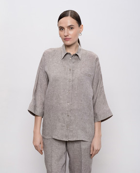Peserico Brown linen shirt with chain S0649102600