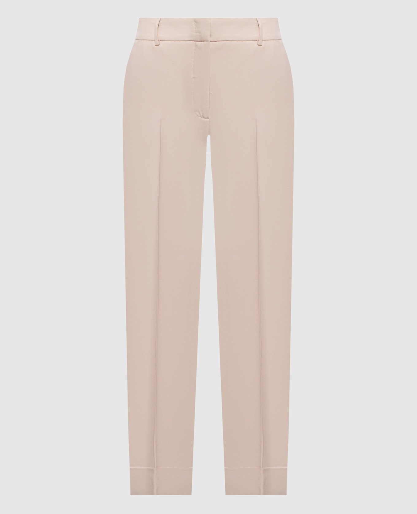 Beige wool pants with monil chain