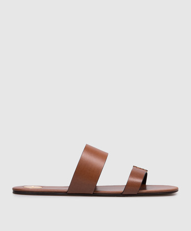 Brown leather flip-flops BABYLONE