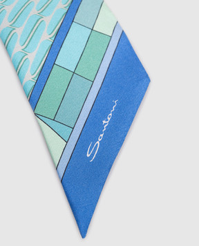 Santoni Turquoise silk twill ribbon with branded print AWFLC0030XXXAOE