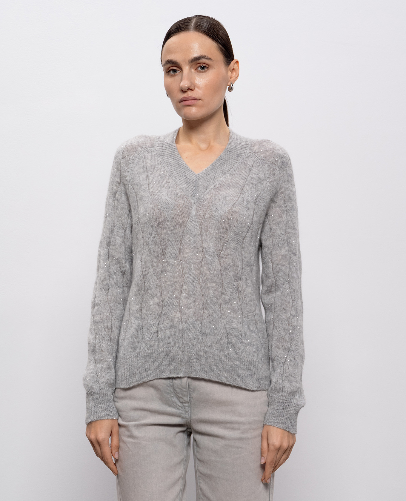 

Gray alpaca wool pullover with pattern Peserico, Grey