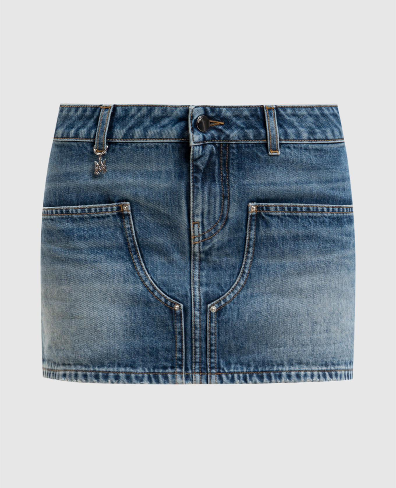 Blue denim mini skirt with a frayed effect AMIRI