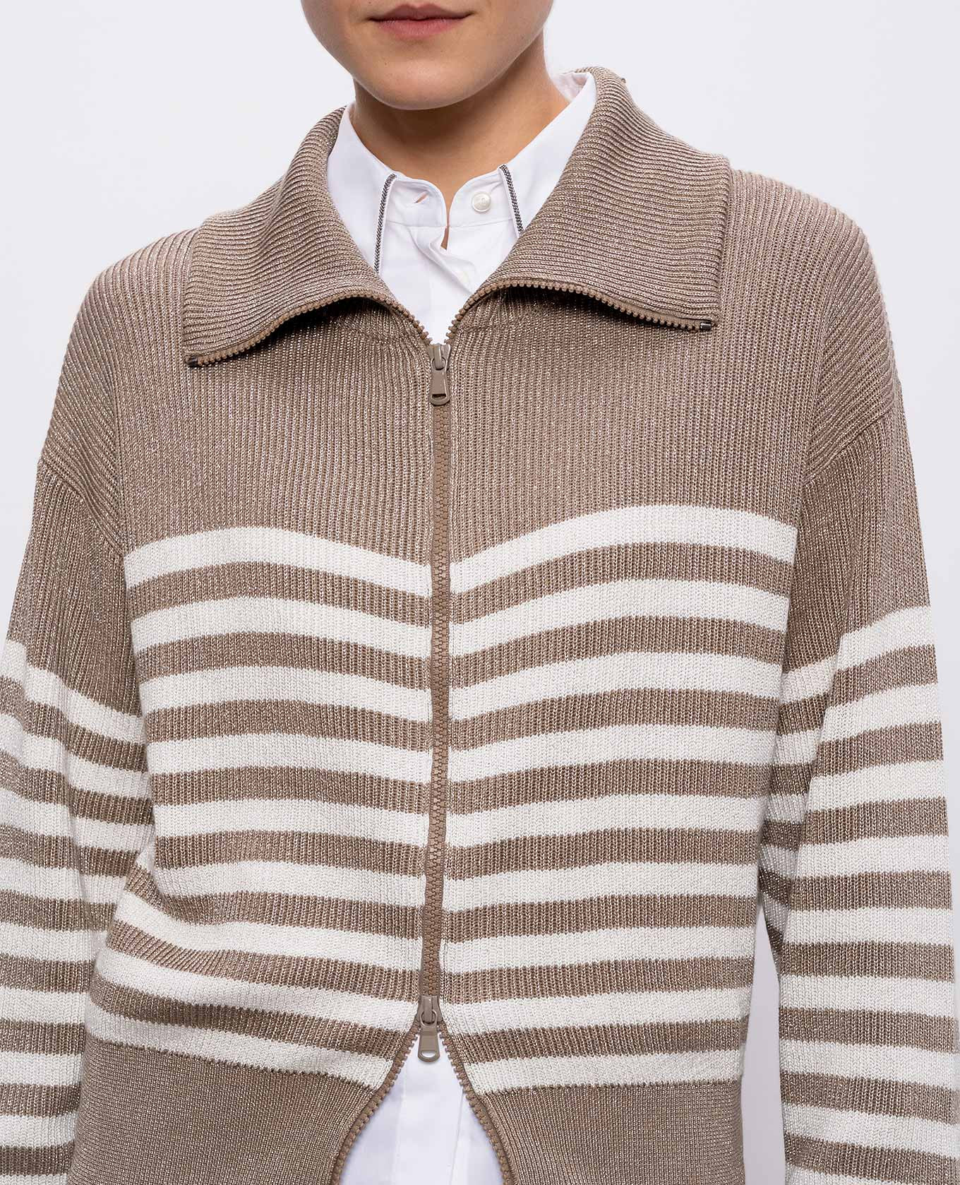 Brown striped cardigan with lurex Brunello Cucinelli 5