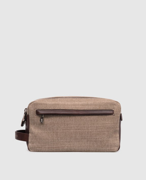 Brunello Cucinelli Brown linen toiletry bag with logo MWACBU334P