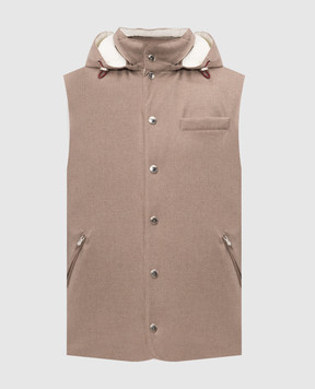 Brunello Cucinelli Beige wool down vest with hood MM4701775