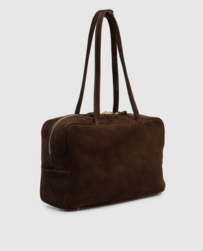 Christian Villa Brown suede bowler bag with embossed logo 06406