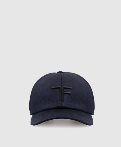 Blaue Kaschmirmütze mit Monogrammstickerei