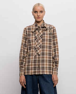 Twinset Brown checkered shirt with sequins 262AP2300