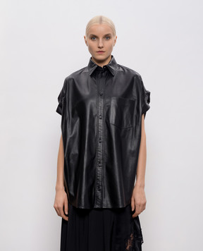 Balenciaga Black leather shirt with short sleeves 861044TLS06
