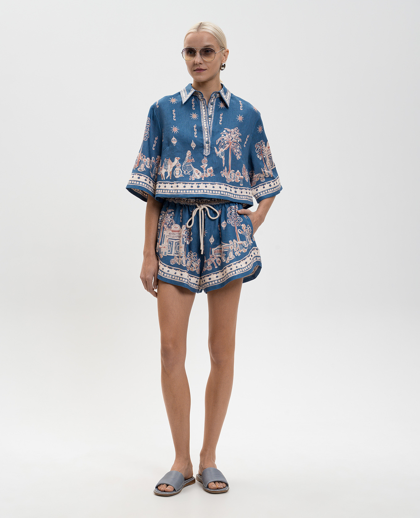 

Acacia blue linen polo shirt Alemais