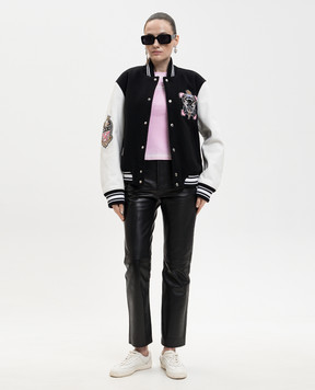 Off-White Black wool and leather combination bomber jacket 2EK006S26FAB002