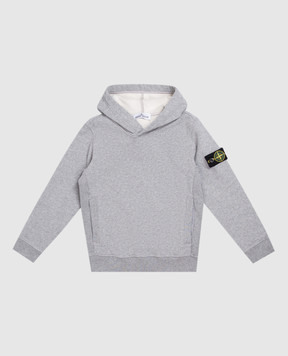 Stone Island Children's gray insulated hoodie with logo patch L2S166100004S0M2014