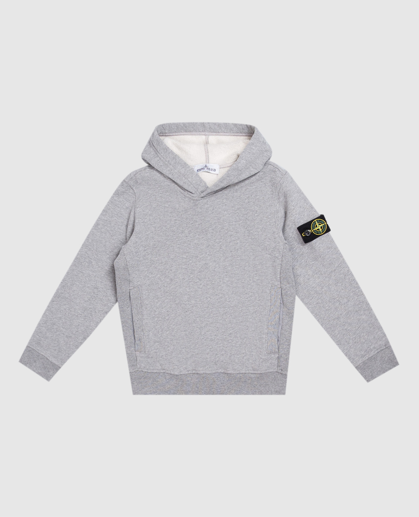 Children's gray insulated hoodie with logo patch Stone Island