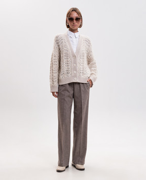 Peserico Beige openwork alpaca wool cardigan with sequins A99217F03E9243