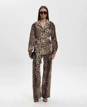 Ermanno Scervino Beige silk pants with animal print D482P350YLI