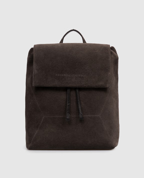 Brunello Cucinelli Brown suede backpack with embossed logo MBDLB2826P